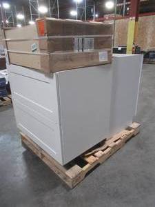 lot 334 image: WHOLESALE MIXED PALLET OF MISCELLANEOUS KITCHEN BASE AND UTILITY CABINETS