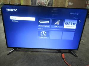 lot 16 image: Element 40 1080p FHD LED Roku TV, E2AA40R - With Remote - Vertical Line Down Roughly Center of Screen