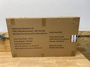 lot 34 image: HUSKY 36 in. W x 21 in. D Steel Shelf Set in Black (2-Pack) for Ready-to-Assemble 36 in. Garage Gear Cabinet
