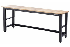 lot 1 image: HUSKY Ready-to-Assemble 8 ft. Adjustable Height Solid Wood Top Workbench in Black