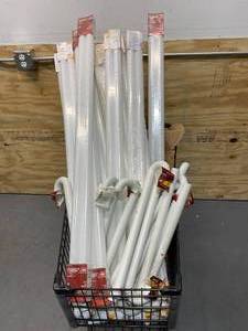 lot 113 image: Lot of Fluorescent Light Bulbs and Drain Tubes (shopping cart not included)