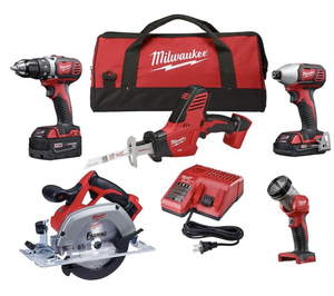 lot 8 image: MILWAUKEE M18 18-Volt Lithium-Ion Cordless Combo Tool Kit (5-Tool) with (1) 3.0Ah and (1) 1.5Ah Battery, (1) Charger, (1) Tool Bag