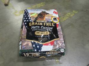 lot 7 image: Victor Purpose - Grain Free Hero Canine, Dry Dog Food (approximately 50lbs Bag, Small hole in bag patched)
