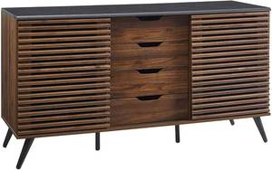 lot 47 image: Walker Edison 4 Drawer Sliding Door Wood Cabinet Buffet Model AZU59HAV4DREBDW