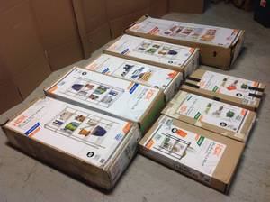 lot 11 image: Pallet with assorted HDX storage shelving various sizes and conditions some maybe missing pcs customer returns see pictures