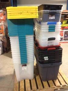 lot 14 image: Pallet with assorted storage binscontainers some missing tops review pictures