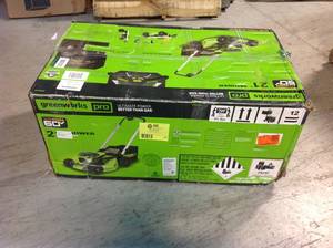 lot 28 image: GreenWorks PRO 21 in. 60V Battery Cordless Self-Propelled Walk-Behind Lawn Mower with 2 batteries and charger