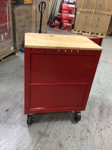 lot 106 image: Husky 28 in. 2-door base cabinet (32.8 in. H x 28 in. W x 18.3 in. D) with wheels slight damage see pictures