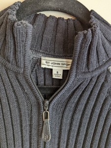 St. John Sport Zip Up Sweater with Leather Accents