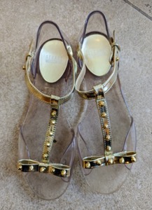 Stuart Weitzman Gold Embellished Jelly Sandals