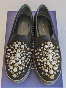 Stuart Weitzman Suede CrystalPearl Embellished Sneakers