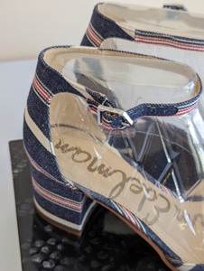 New Sam Edelman Blue Stripes Heeled Sandals