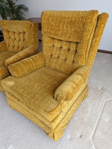 Pair of Vintage Mustard Upholstered Armchairs