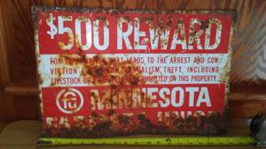 lot 157 image: Minnesota Farmers Union metal sign.