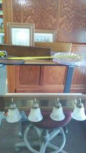 lot 279 image: Light bar, oak shelves, art and more.