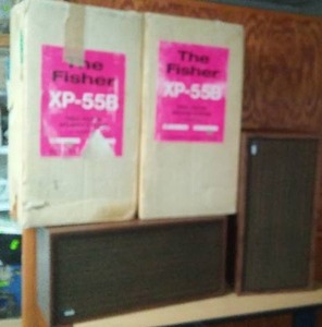 lot 870 image: Vintage pair of Fisher speakers with factory boxes.