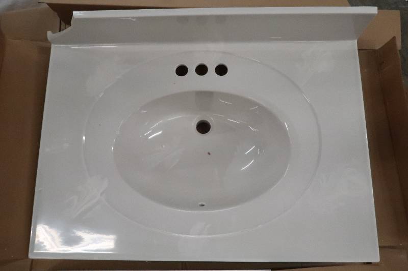 lot 552 image: Design House 31 in. Cultured Marble Vanity Top in White on White with Basin #550350