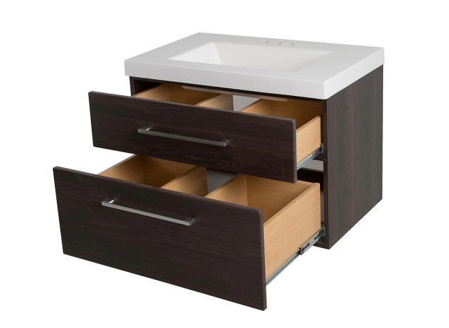 lot 213 image: Domani Larissa 31 in. W x 19 in. D Bathroom Vanity in Elm Ember with Cultured Marble Vanity Top in White with White Sink