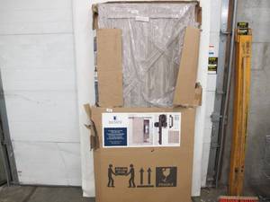 lot 513 image: Renin 36 x 84 K-Design Barn Door with Hardware Kit & Easy Glide Soft Close, Light Gray