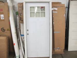 lot 522 image: JELD-WEN 32 in. x 80 in. 6 Lite Craftsman Primed Steel Prehung Right-Hand Inswing Prehung Front Door