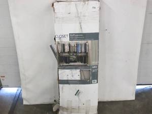 lot 534 image: Closet Evolution Deluxe Starter Kit 4 ft - 8 ft Width Rustic Grey Wood Closet System