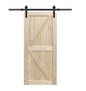 lot 535 image: Northbeam 36 in x 84 in Spruce Wood Unfinished Sliding Barn Door with Hardware Kit