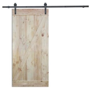 lot 536 image: CALHOME 36 in. x 84 in. Double Sided Z-Bar Wood Color Pine Slab Interior Sliding Barn Door