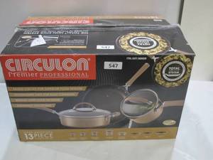 lot 547 image: Circulon Premier Professional 13 Piece Hard Anodized Cookware Set - USED
