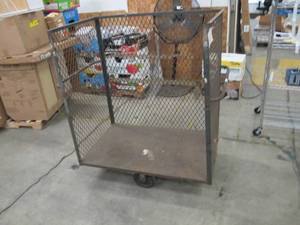 lot 579 image: 3 Sided Metallic Cart with Dual Handles and Open Side