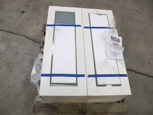 lot 586 image: J COLLECTION Shaker Assembled 30x40x14 in. Wall Cabinet with Frosted Glass Doors in Vanilla White