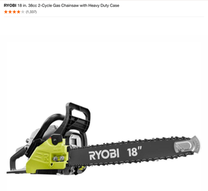 RYOBI 18 in. 38cc 2-Cycle Gas Chainsaw with Heavy Duty Case. See Pictures