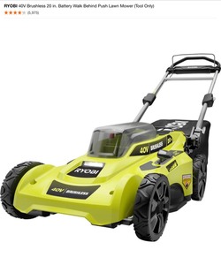 RYOBI 40V Brushless 20 in. Battery Walk Behind Push Lawn Mower (Tool Only). See Pictures