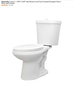 Glacier Bay 2-piece 1.1 GPF1.6 GPF High Efficiency Dual Flush Complete Elongated Toilet in White, Seat Included. See Pictures