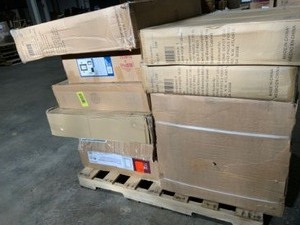 Pallet of Assorted Brands & Sizes of Medicine Cabinets & (1) Hampton Bay 3-Drawer Base Cabinet. See Pictures