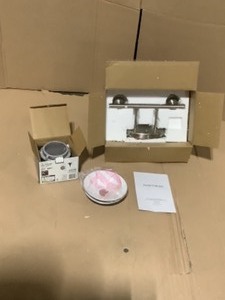 Home Decorators Collection Glenhurst 2-Light Brushed Nickel Retro Vanity Light with Metal Shades & 4-Pack of Solar No Voltage 15 Lumens Silver Integrated LED Path Lights. See Pictures