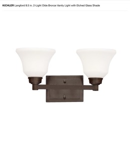 KICHLER Langford 8.5 in. 2-Light Olde Bronze Vanity Light & Globe Flush Mount, Electric Montague 1-Light Bronze Outdoor Wall Lantern Sconce. See Pictures