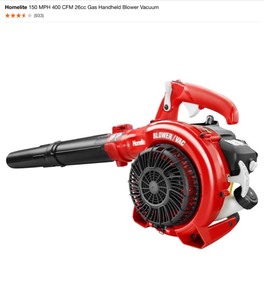 Homelite 150 MPH 400 CFM 26cc Gas Handheld Blower Vacuum. See Pictures