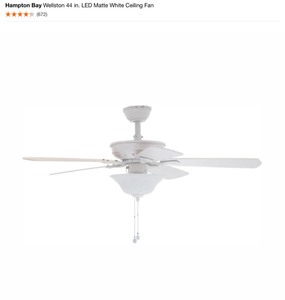 (2) Hampton Bay Wellston 44 in. LED Matte White Ceiling Fans. See Pictures