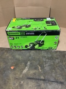 Greenworks PRO 21 in. 60V Battery Cordless Self-Propelled Walk-Behind Lawn Mower with (2) 4.0 Ah Battery and Charger. See Pictures