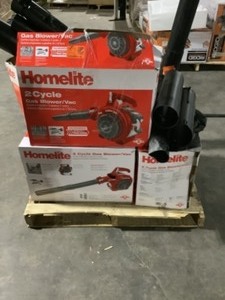 Pallet of Homelite CurvedStraight Trimmers & Blower VacuumsBlowers. Various Conditions. See Pictures