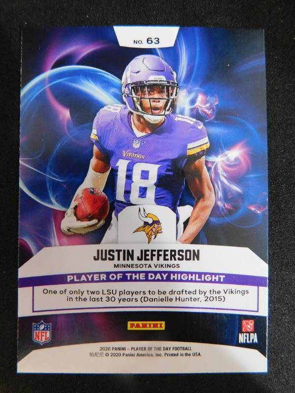 lot 104 image: 2020 Panini Justin Jefferson Rookie Card #63