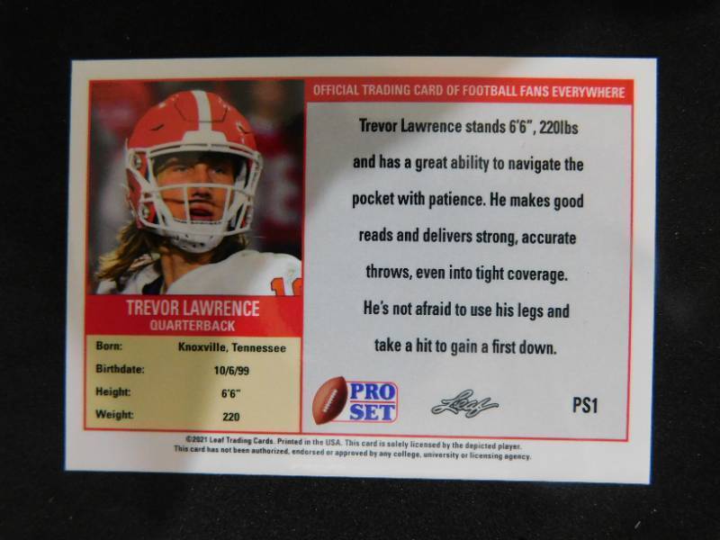 lot 145 image: 2021 Leaf 1989 Pro Set Trevor Lawrence Rookie Card #PS1 LK