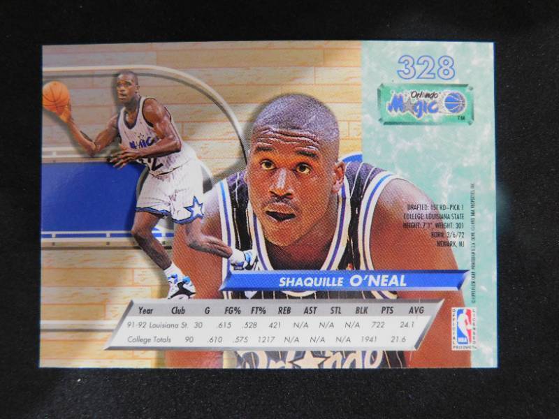 lot 95 image: 1992-93 Ultra Shaquille ONeal Rookie Card #328 HOFer LK
