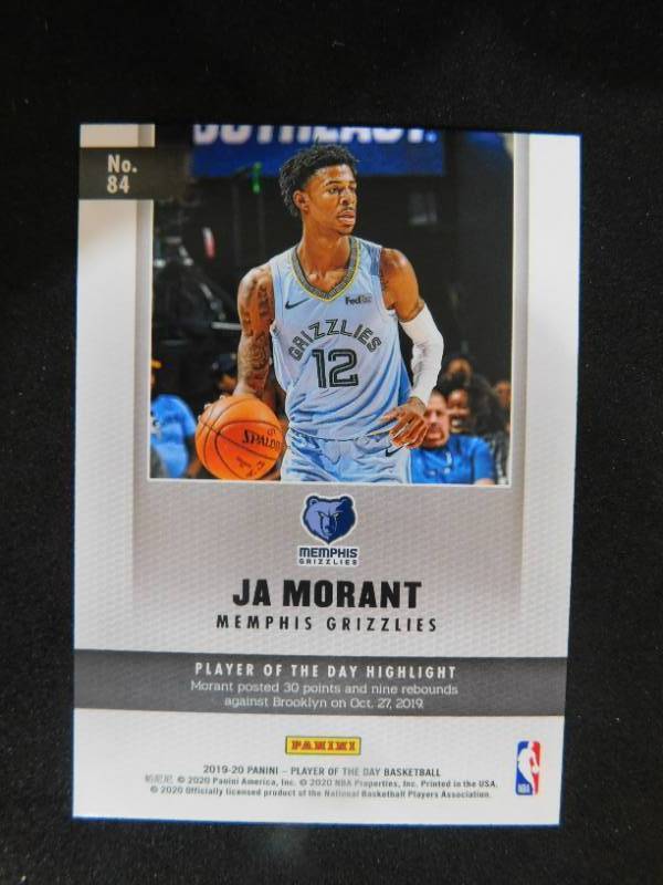 lot 98 image: 2019-20 Panini Player Of The Day JA Morant Rookie Card #84 LK