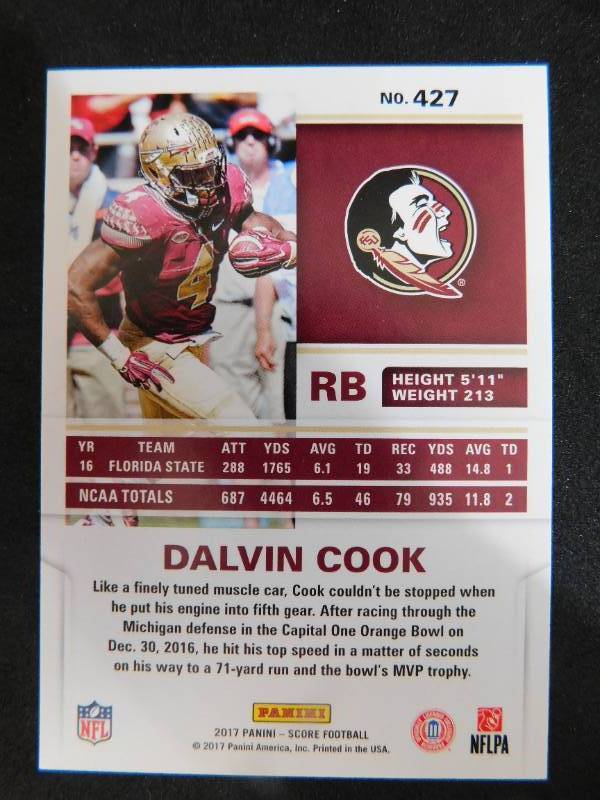 lot 108 image: 2017 Score Dalvin Cook Rookie Card #427