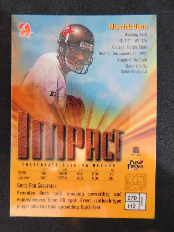 lot 110 image: 1997 Finest Warrick Dunn Rookie Card #270
