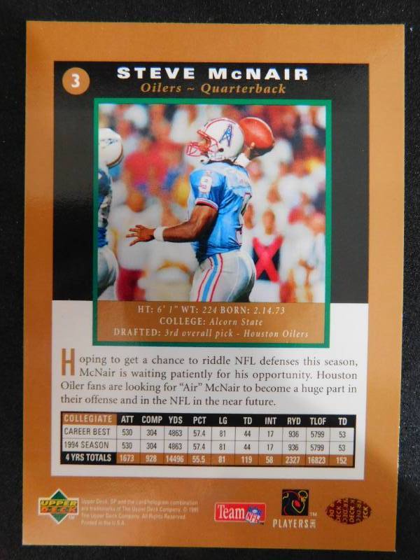 lot 113 image: 1995 Upper Deck SP Steve McNair Rookie Card #3