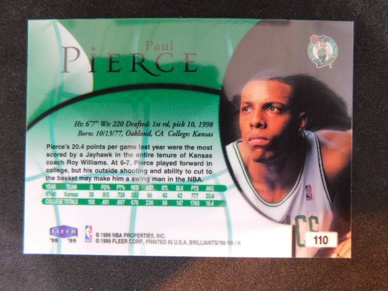 lot 41 image: 1998-99 Fleer Brilliants Paul Pierce Rookie Card #110