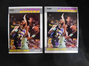 lot 20 image: (2) 1987 Fleer Kareem Abdul-Jabbar #1 Near Mint Condition