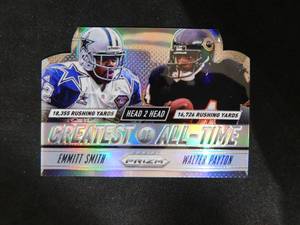lot 65 image: 2014 Prizm Silver Greatest of All-Time Emmitt Smith & Walter Payton #GOAT1 Mint Condition